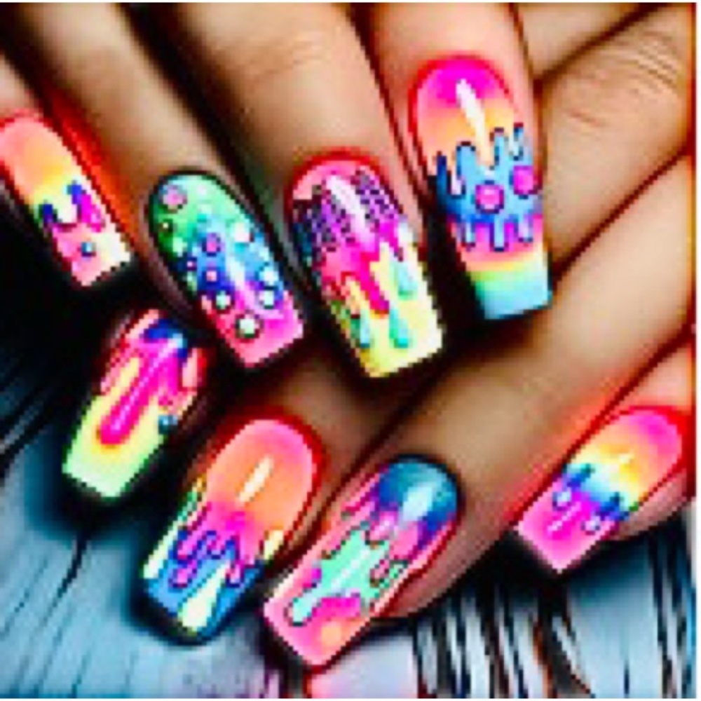 🆕24 Piece Colorful Drip Press on Nail Art. NWT.